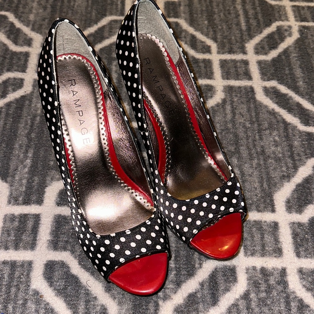 Like new Rampage polka dot open toe heels size 8